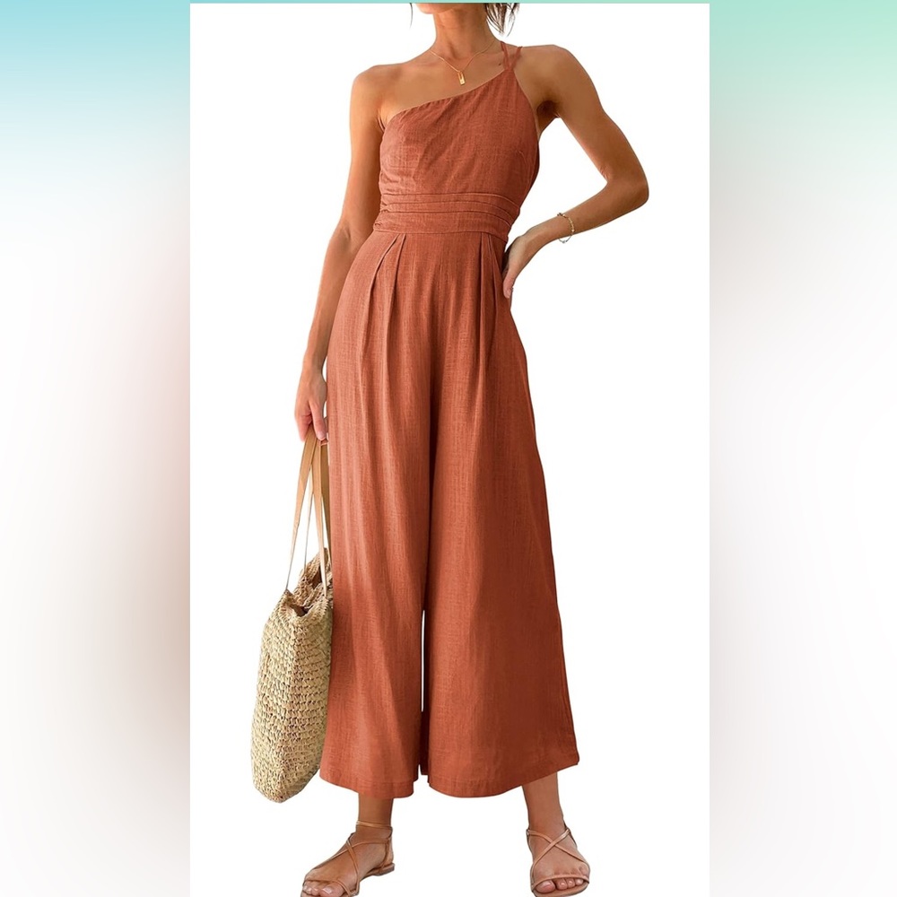 One Shoulder Linen-Like Jumpsuit